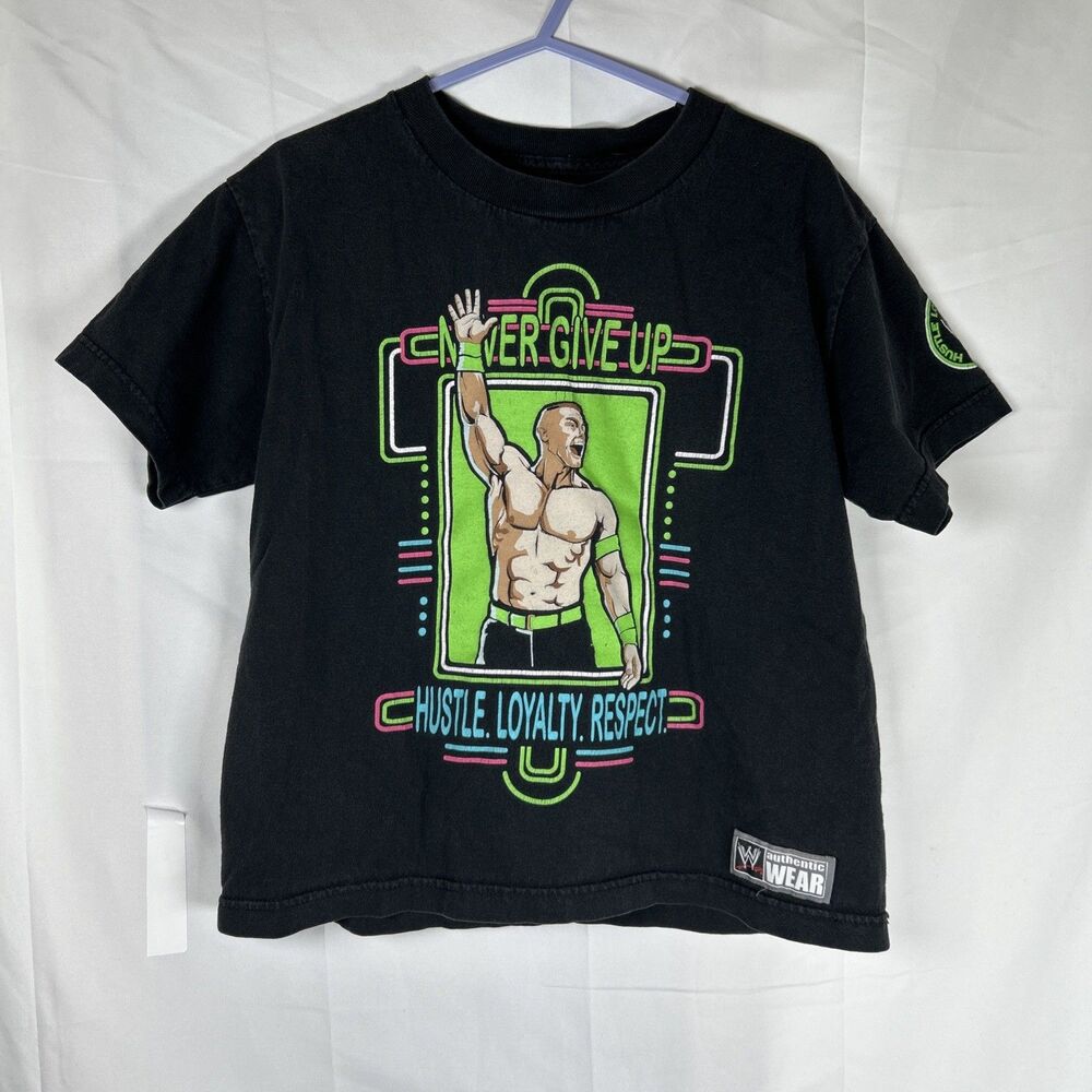 WWE John Cena T-Shirt Never Give Up Hustle Loyalty Respect Size Youth Medium